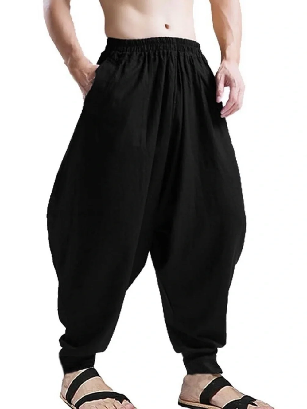 ONTTNO Black Harem Parachute Jogger Pants Drawstring Elastic Waist Unisex M